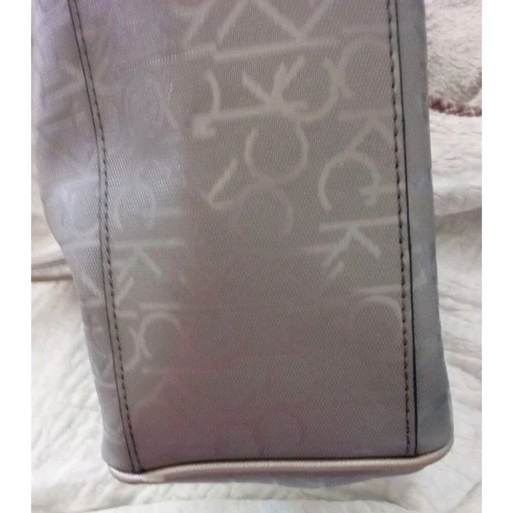 Calvin Klein Large Signature Satchel Handbag Purse Beige Tan 11x11.75x5